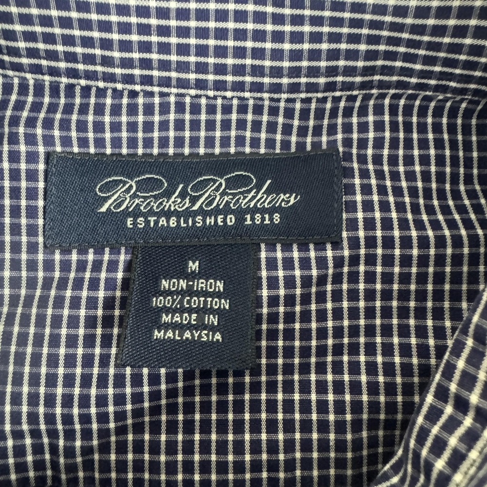 Brooks Brothers Shirt Mens Medium Blue White Non-Iron Button Down Gingham Check‎ - Picture 4 of 6